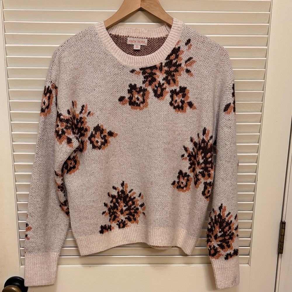 Knox Rose Cottagecore Floral Sweater in Blush Pink / Oatmeal, Size XSmall, EUC